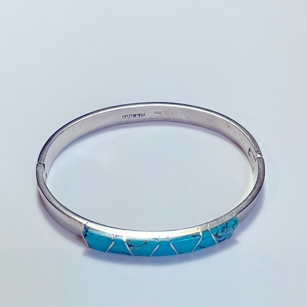 Turquoise Solid Sterling Silver Hinged Locking Br… - image 2